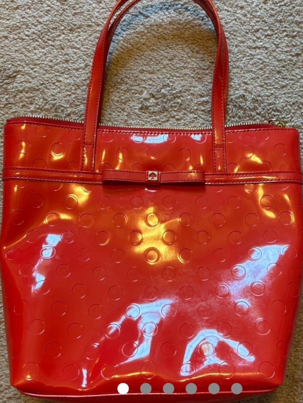 Kate Spade Red Patent Dot Tote Bag with Bow Accent